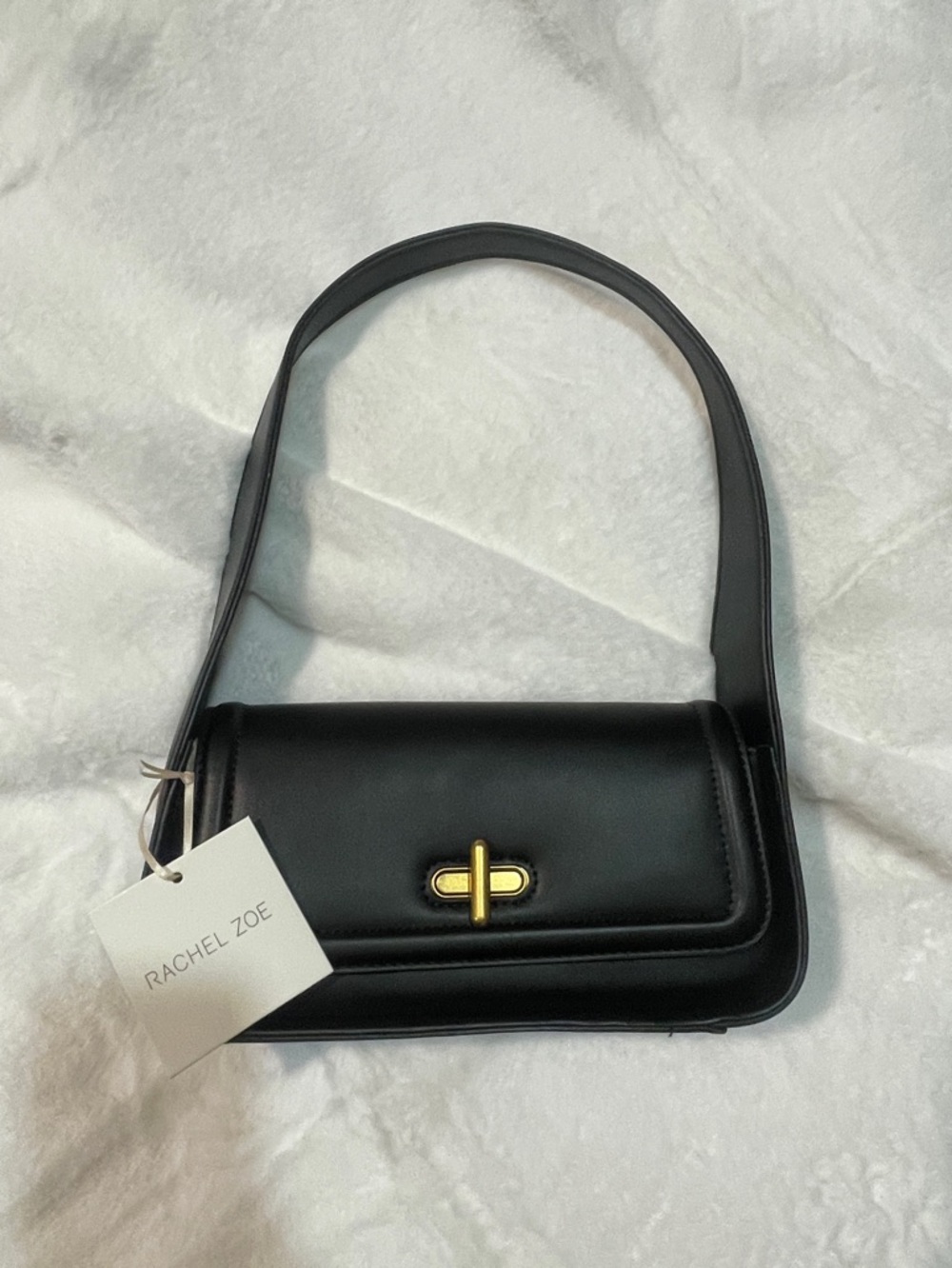 Rachel Zoe Black Leather Shoulder Bag with Gold Turn-Lock Accent